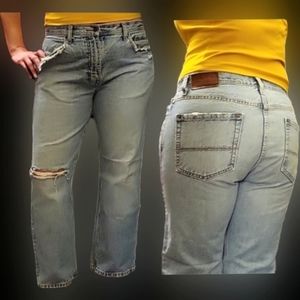 Vtg 90s Dockers light wash distressed denim baggy fit bootcut jeans 32x30 unisex